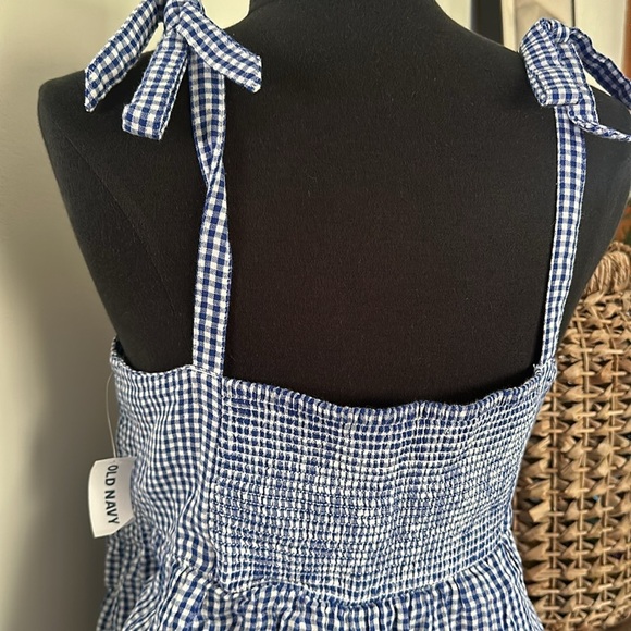 NWT Old Navy Blue Checkered Flowy Top with Bow Tie Shoulder straps - Large - Picture 5 of 7